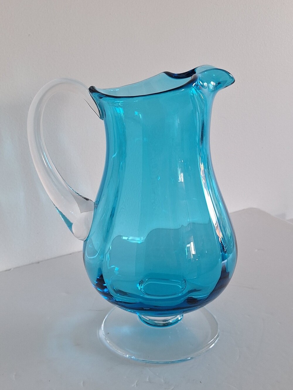 Azure hand-blown glass pitcher